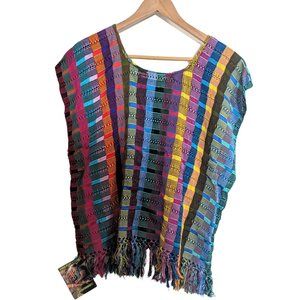 Multicolor Woven Huipil Top Handmade in Guatemala Size M/L